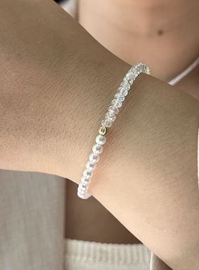 人造澳白珍珠手链女施家水晶手串叠戴时尚轻奢简约气质高级感