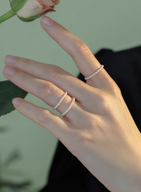 极细小米珠戒指女 珍珠戒指叠戴小众女轻奢高级感赵露思同款时尚