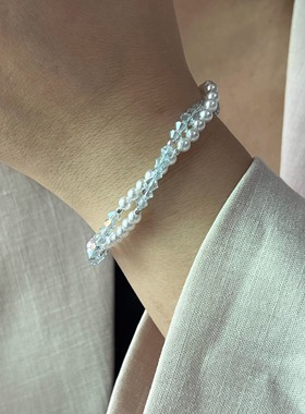 珍珠水晶混搭手链女 双层新款轻奢小众精致双层叠戴手串时尚