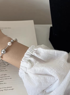 原创设计满天星珍珠手链女 施家人造珍珠 澳白铂金灰轻奢叠戴时尚