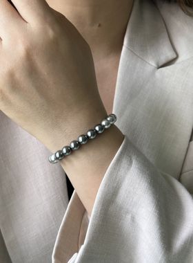 施家珍珠手链人造海水珍珠手链女 大溪地铂金灰渐变手串轻奢时尚