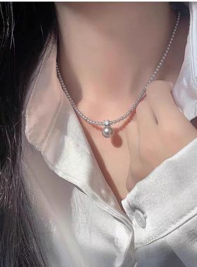 戴妃款珍珠项链女人造施家珍珠吊坠锁骨链法式气质纯银小众女