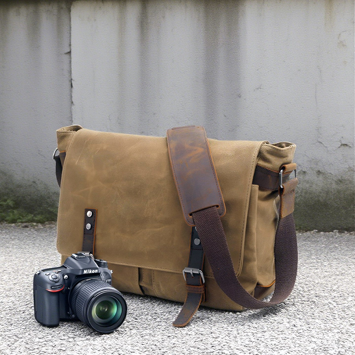 thumbnail for European and American retro men's bag casual shoulder bag SLR camera bag with crazy horse leather bag waterproof messenger bag camera bag