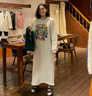 现货韩国2025秋冬季女士加绒棉卡通兔子连衣裙保暖卫衣裙过膝长裙