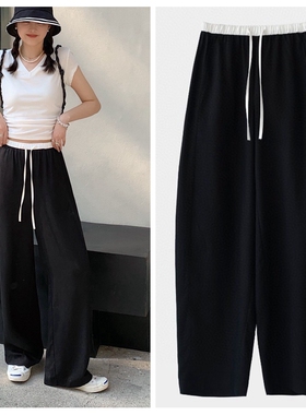 现海维恩夏季女士松弛感宽松撞色阔腿裤天丝裤显瘦气质薄西裤黑色