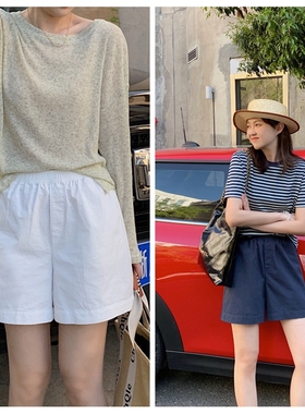 现货直筒短裤纯棉休闲裤女夏新款白色阔腿裤海盐工装裤A字裤显瘦