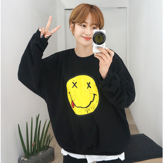 特现货韩国东大门春秋女棉宽松大码孕妇装卫衣表情学院减龄套头衫