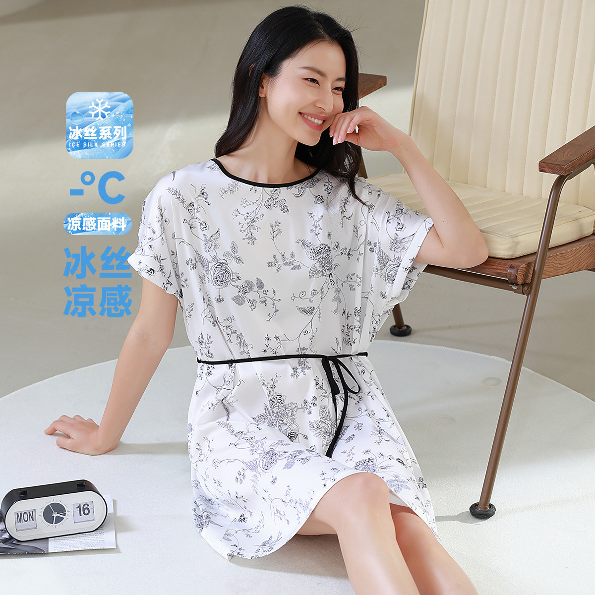 套头雪纺丝女式家居中长单件睡裙