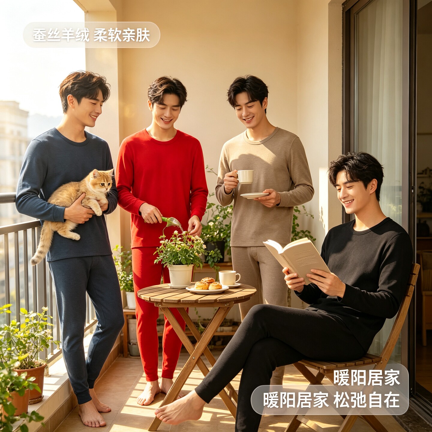 蚕丝羊绒长袖男士保暖套装秋衣
