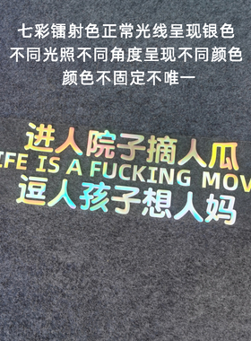 进人院子摘人瓜七彩车贴逗人孩子镭射个性汽车贴纸后档玻璃反光贴