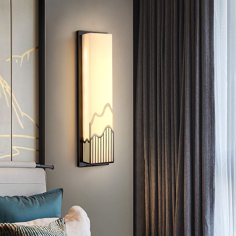 新中式全铜云石壁灯别墅阳台大门客厅电视背景墙灯酒店会所过道灯