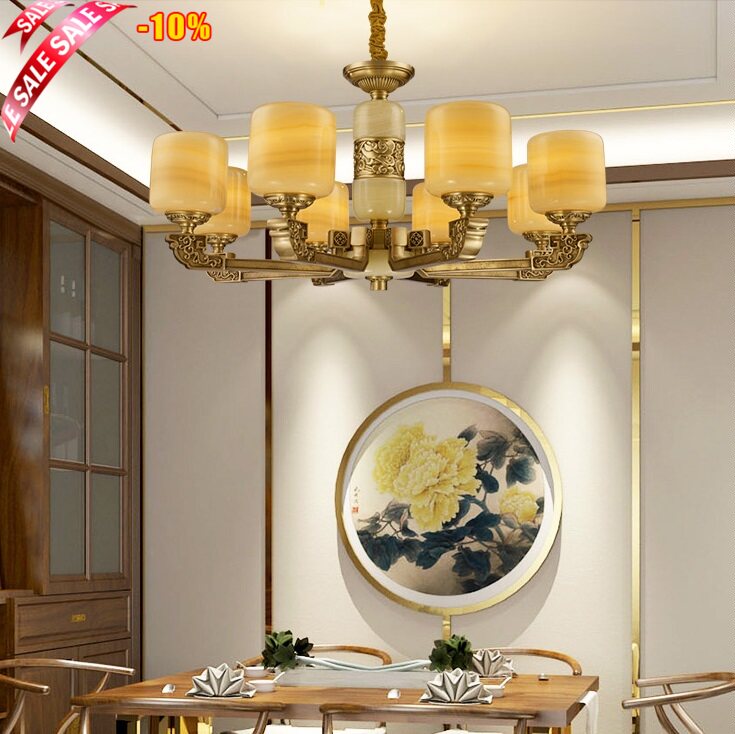欧式风全铜进口玉石客厅餐厅吊灯