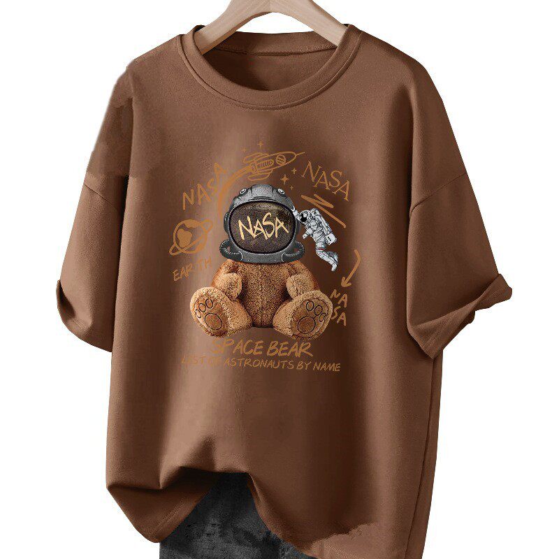 重磅短袖T恤男2024新款宽松大码青少年上衣夏季百搭咖色半袖12