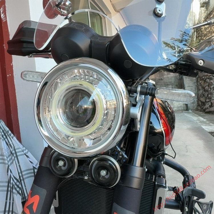 适用于张雪500F前照灯 复古摩托车 改装LED双光透镜 圆灯大灯总成