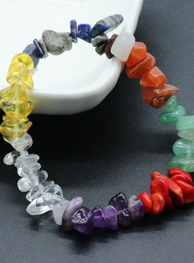 1521-天然水晶石七彩碎石手链 彩色不规则碎石手串7色查克拉手链