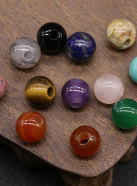 318-天然水晶玛瑙玉石散珠10mm圆珠大孔3mmdiy手脚链串珠隔珠饰品