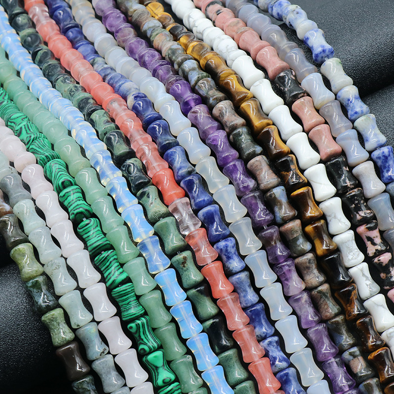 1525-天然水晶彩色石头8x12mm竹节散珠diy串珠饰品配件手链项链手