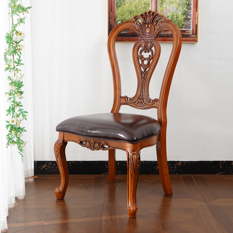 欧式实木餐椅简约靠背椅子酒店会所高档椅木坐垫椅真皮椅