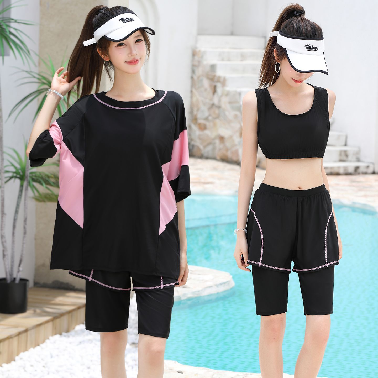 分体泳衣女士加大码胖mm250斤三件套遮肉泡温泉成人宽松遮肚子200