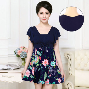 游泳装 遮肚显瘦大码 泡温泉宽松 分体裙式 中老年人泳衣女保守妈妈款