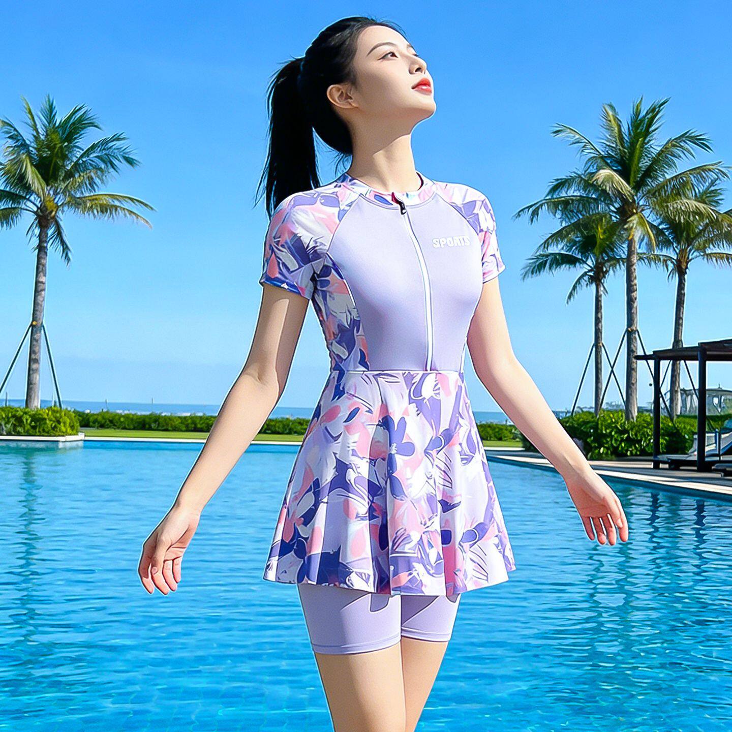 泳衣女保守女士泳衣女款2026新款分体微胖女遮肉大码泳衣连体泳装