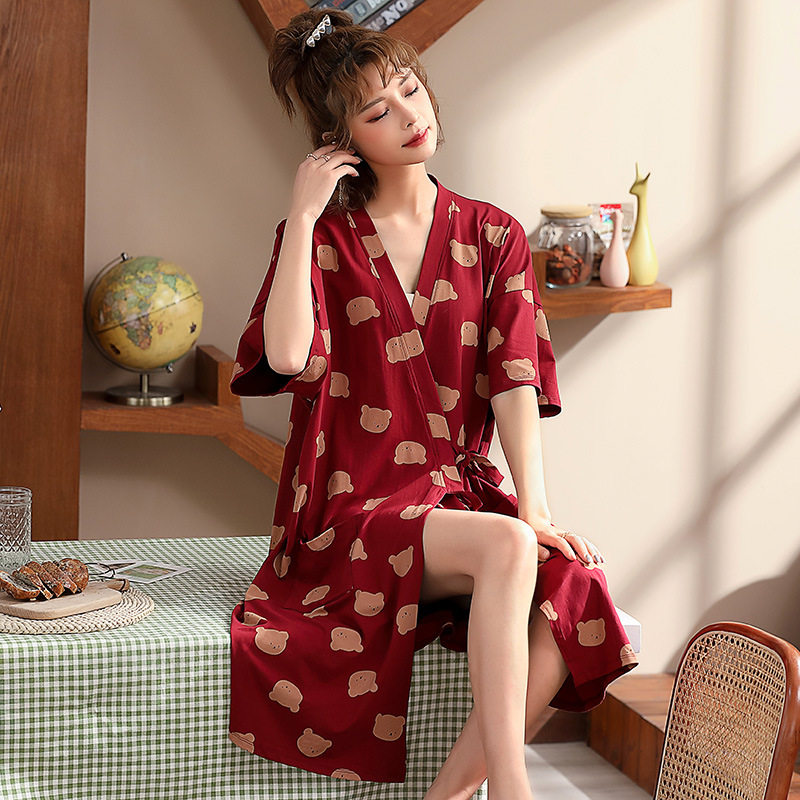 开衫短袖睡袍大码宽松睡衣女