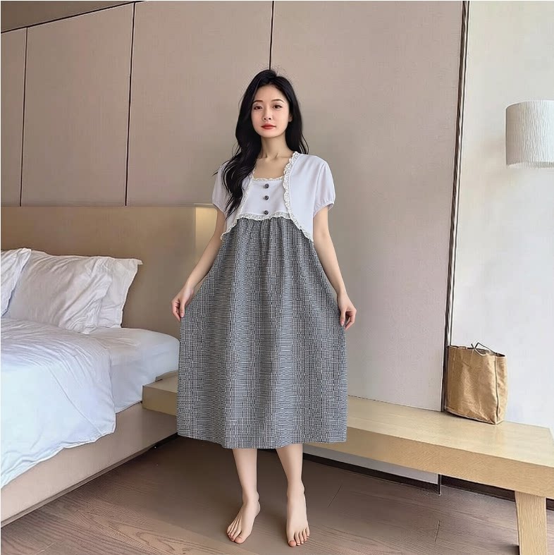 夏季女纯棉短袖加肥大码睡裙