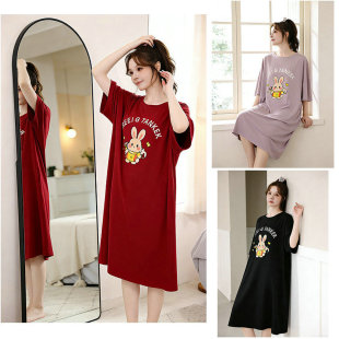 莫代尔棉睡裙胖m200斤宽松休闲连衣裙女中长裙可外穿 短袖 夏季 大码