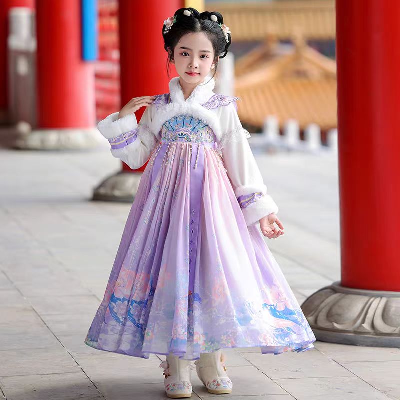 女童汉服秋冬加绒加厚中国风小女孩仙女公主裙长袖古风拜年服学生
