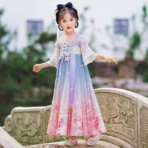 2025年夏款汉服女童连衣裙古装儿童中国风襦裙古风超仙小女孩唐装