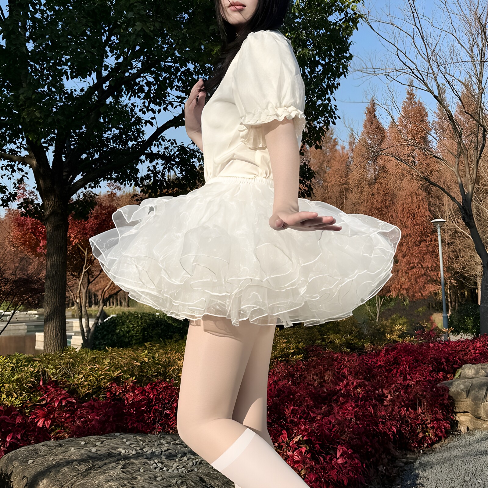 白色裙撑lolita无骨软纱短款洛丽塔日常撑汉服撑衬裙延长撑35厘米图片