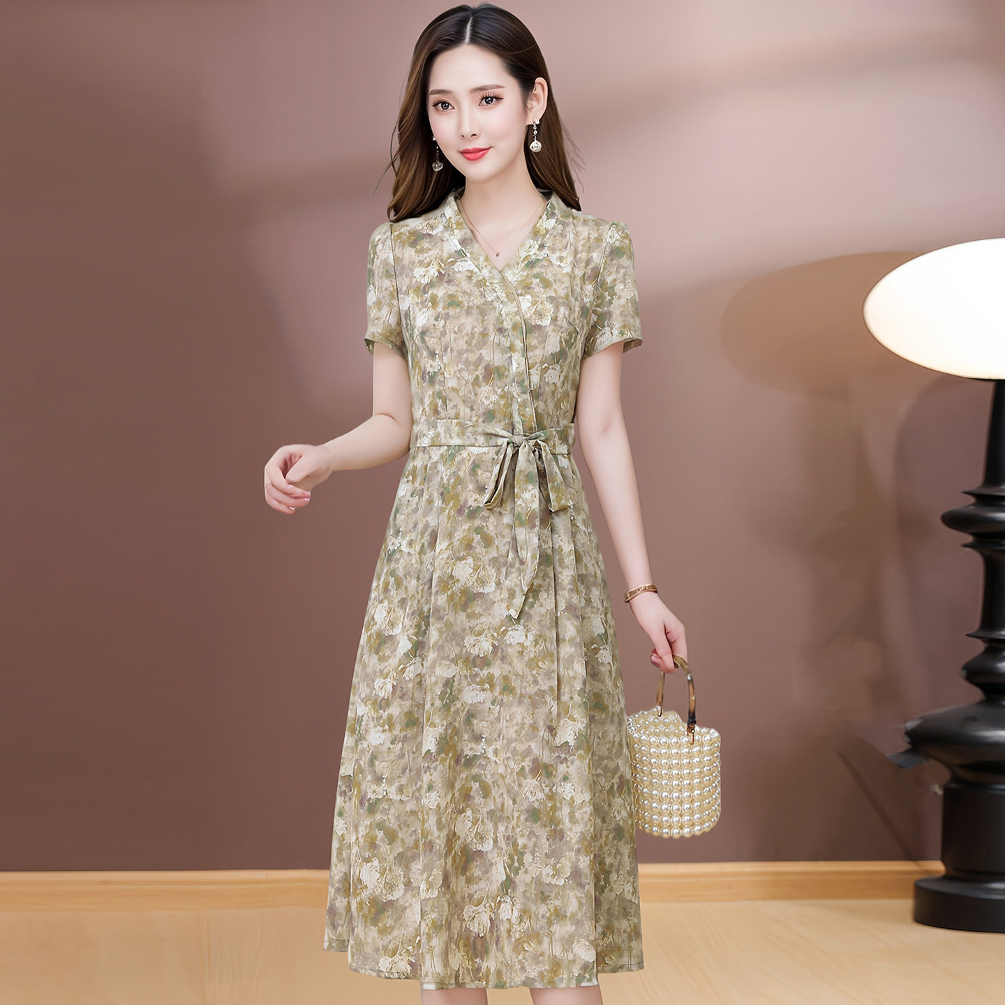 中年妈妈夏装短袖国风连衣裙2026新款中青年女装高贵气质过膝长裙
