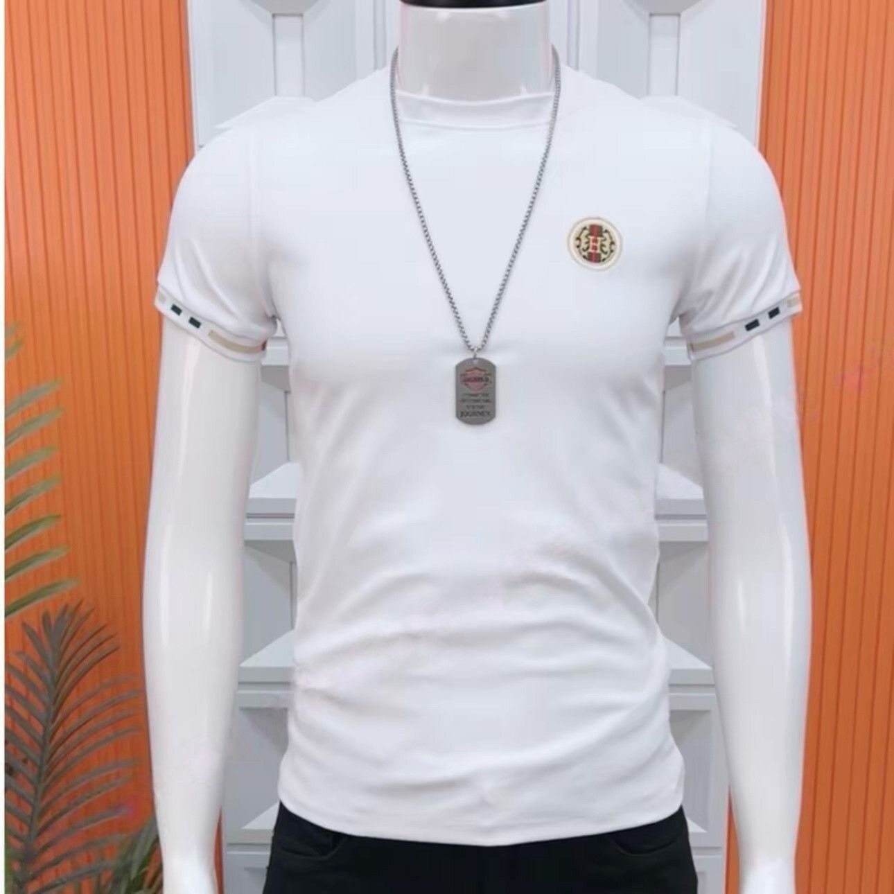男士短袖t恤2026新款修身个性刺绣烫钻欧货潮牌丝光棉圆领体恤潮