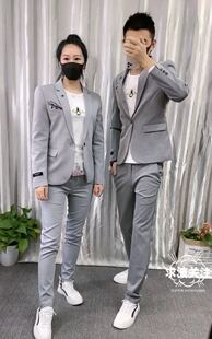 夜店小西服男抖音快手红人同款西装婚礼伴郎发型师韩版修身套装潮
