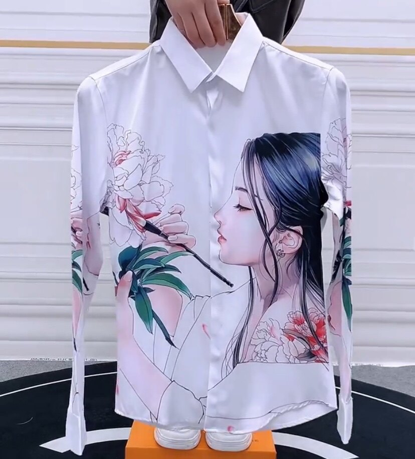 衬衫男长袖夏季新款印花衬衣修身显瘦潮流痞帅发型师夜店精神小伙