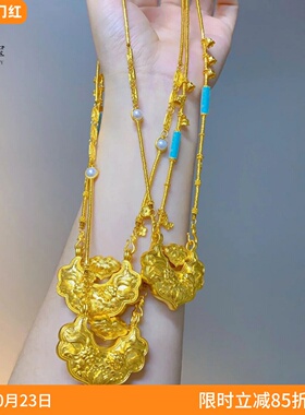 女沙金999双鱼锦鲤锁包项链金锁
