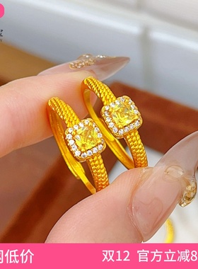 女沙金简约气质点钻方糖活口戒指