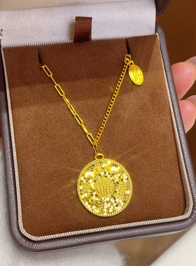 女沙金福字吉言碎冰冰圆牌吊坠