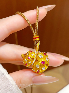 沙金镂空点钻花丝葫芦吊坠项链女