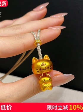 女沙金烧蓝捉迷藏小猫吊坠项链