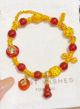 沙金点钻花球金刚杵红玛瑙手链女