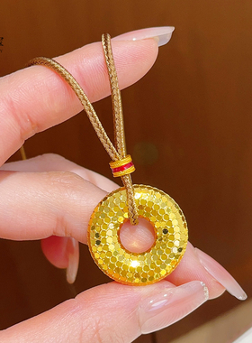 女沙金亮面龙鳞碎冰平安扣项链