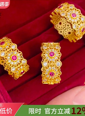 女沙金花丝玫红钻玫瑰窗花戒指