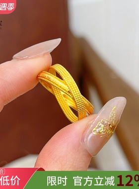 女沙金时尚拉丝流金岁月双环戒指