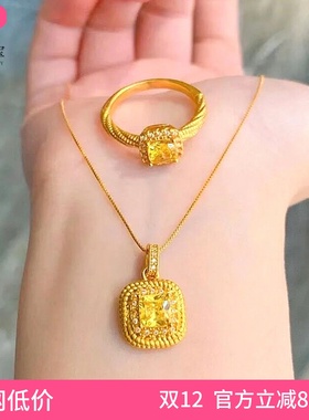 女沙金999小方糖项链厚镀18K轻奢