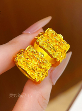 沙金饕餮兽面纹戒指轻奢瑞兽