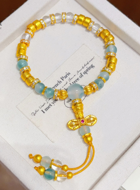 沙金六字真言金刚杵三通流苏手链