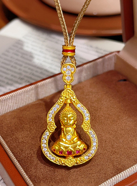 古法沙金点钻镶嵌宝宝佛像吊坠女