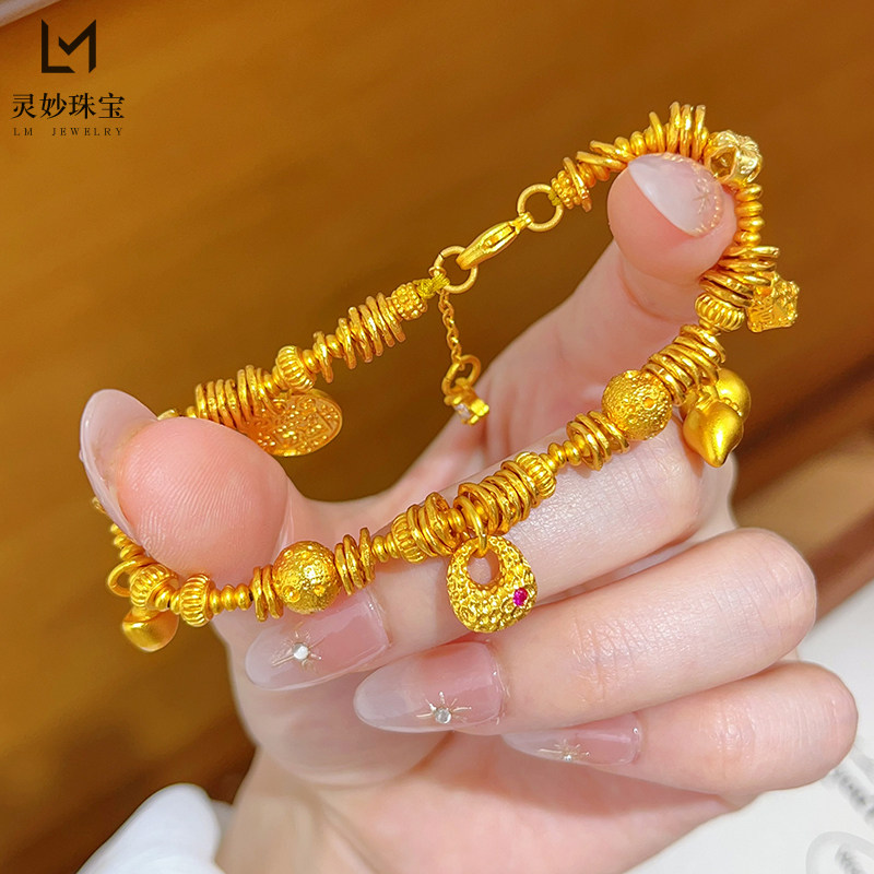 女沙金锤纹胖福陨石葫芦盘缠手链