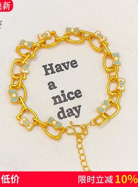 女沙金简约蓝粉色Kitty猫咪手链